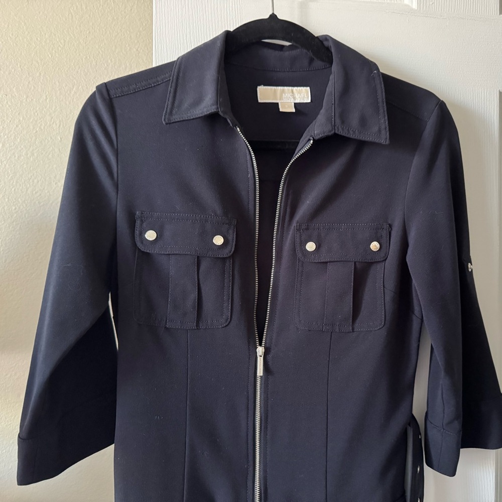 Michael Kors dress, S, Navy, 3/4 sleeves, Zip Front, belted, NWOT - Picture 3 of 10